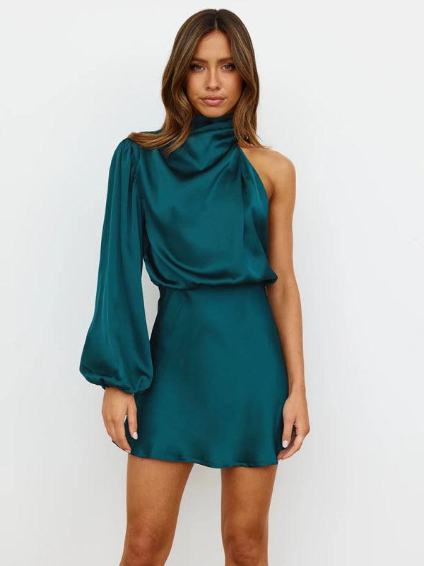 Mini Jurk met Hoge Hals en One-Shoulder - Mini Dresses - Jurkjes.co