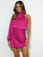 Mini Jurk met Hoge Hals en One-Shoulder - Mini Dresses - Jurkjes.co