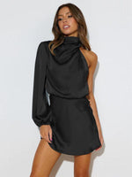 Mini Jurk met Hoge Hals en One-Shoulder - Mini Dresses - Jurkjes.co