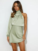 Mini Jurk met Hoge Hals en One-Shoulder - Mini Dresses - Jurkjes.co
