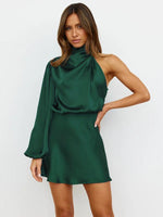 Mini Jurk met Hoge Hals en One-Shoulder - Mini Dresses - Jurkjes.co
