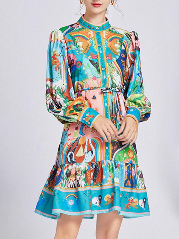 Mini Jurk met Hoge Hals en Patchwork Print - Group11 - Jurkjes.co