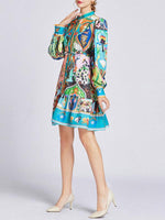 Mini Jurk met Hoge Hals en Patchwork Print - Group11 - Jurkjes.co