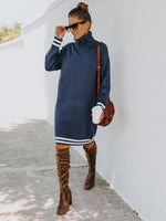 Mini Jurk met Hoge Hals en Streepaccenten - Mini Dresses - Jurkjes.co