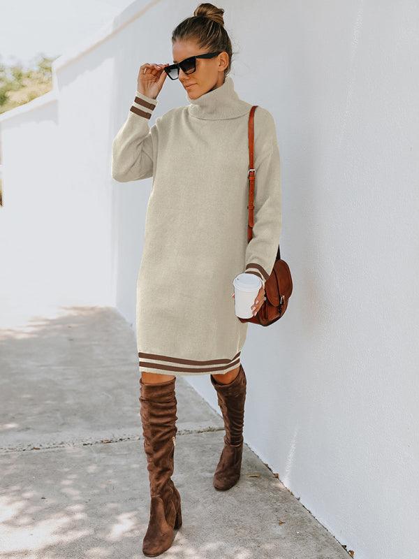 Mini Jurk met Hoge Hals en Streepaccenten - Mini Dresses - Jurkjes.co