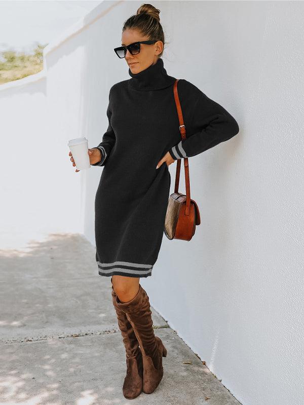 Mini Jurk met Hoge Hals en Streepaccenten - Mini Dresses - Jurkjes.co