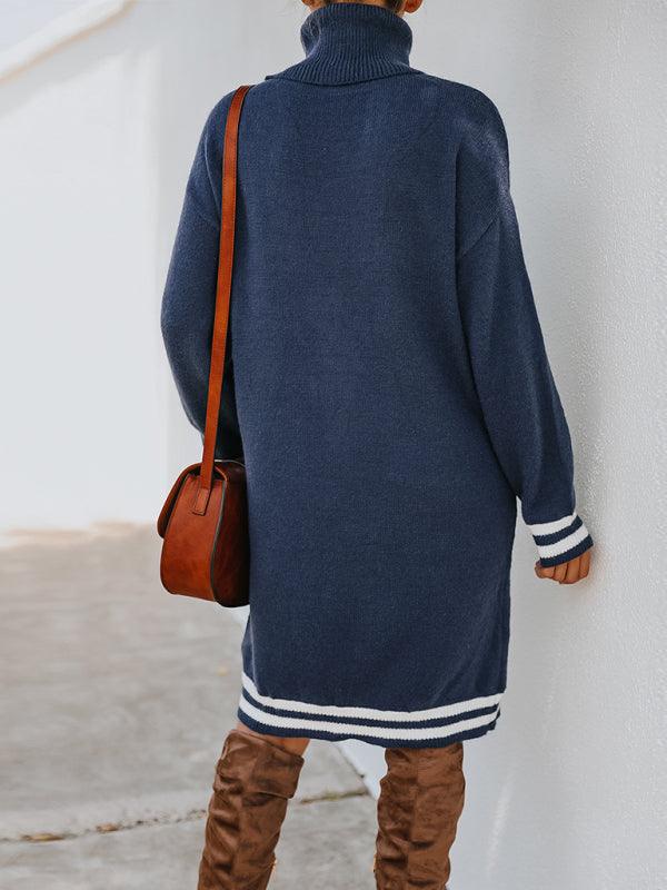 Mini Jurk met Hoge Hals en Streepaccenten - Mini Dresses - Jurkjes.co