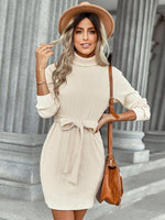 Mini Jurk met Hoge Hals en Strikceintuur - Mini Dresses - Jurkjes.co