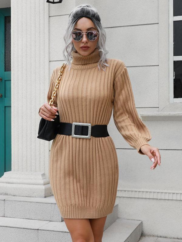 Mini Jurk met Hoge Kraag en Ceintuur - Group3 - Jurkjes.co