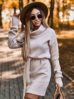 Mini Jurk met Hoge Kraag en Ceintuur - Midi Dresses - Jurkjes.co