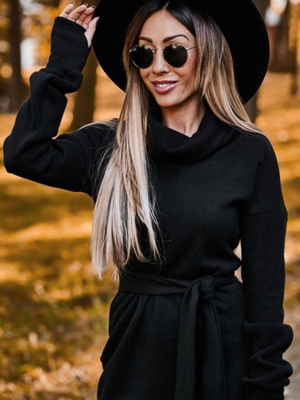 Mini Jurk met Hoge Kraag en Ceintuur - Midi Dresses - Jurkjes.co