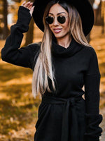 Mini Jurk met Hoge Kraag en Ceintuur - Midi Dresses - Jurkjes.co