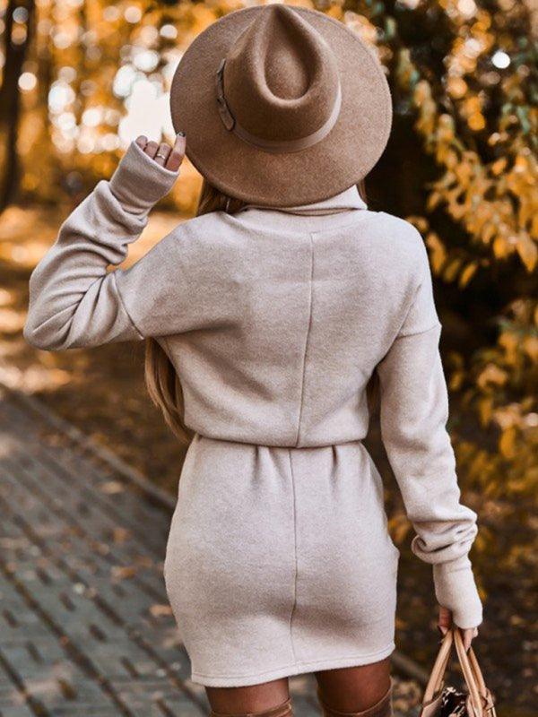 Mini Jurk met Hoge Kraag en Ceintuur - Midi Dresses - Jurkjes.co