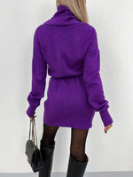 Mini Jurk met Hoge Kraag en Ceintuur - Midi Dresses - Jurkjes.co