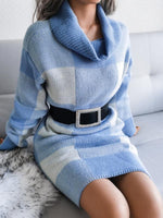 Mini Jurk met Hoge Kraag en Ruitpatroon - Mini Dresses - Jurkjes.co