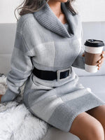 Mini Jurk met Hoge Kraag en Ruitpatroon - Mini Dresses - Jurkjes.co