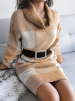 Mini Jurk met Hoge Kraag en Ruitpatroon - Mini Dresses - Jurkjes.co