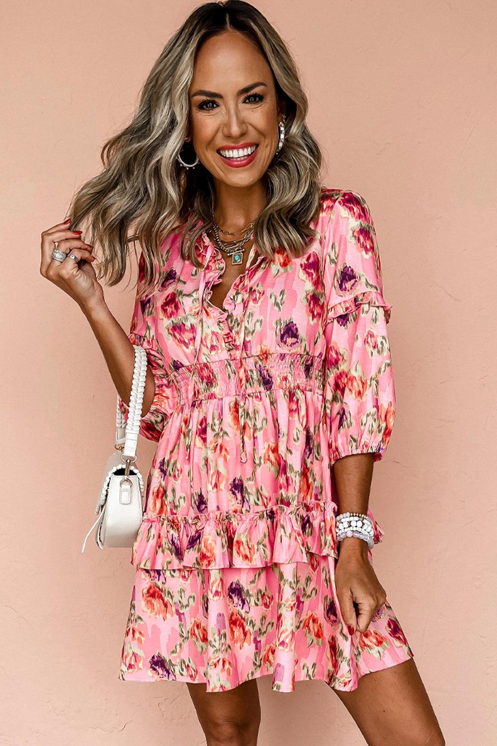 Mini Jurk met Hoge Taille en Franje Smock - Mini Dresses - Jurkjes.co