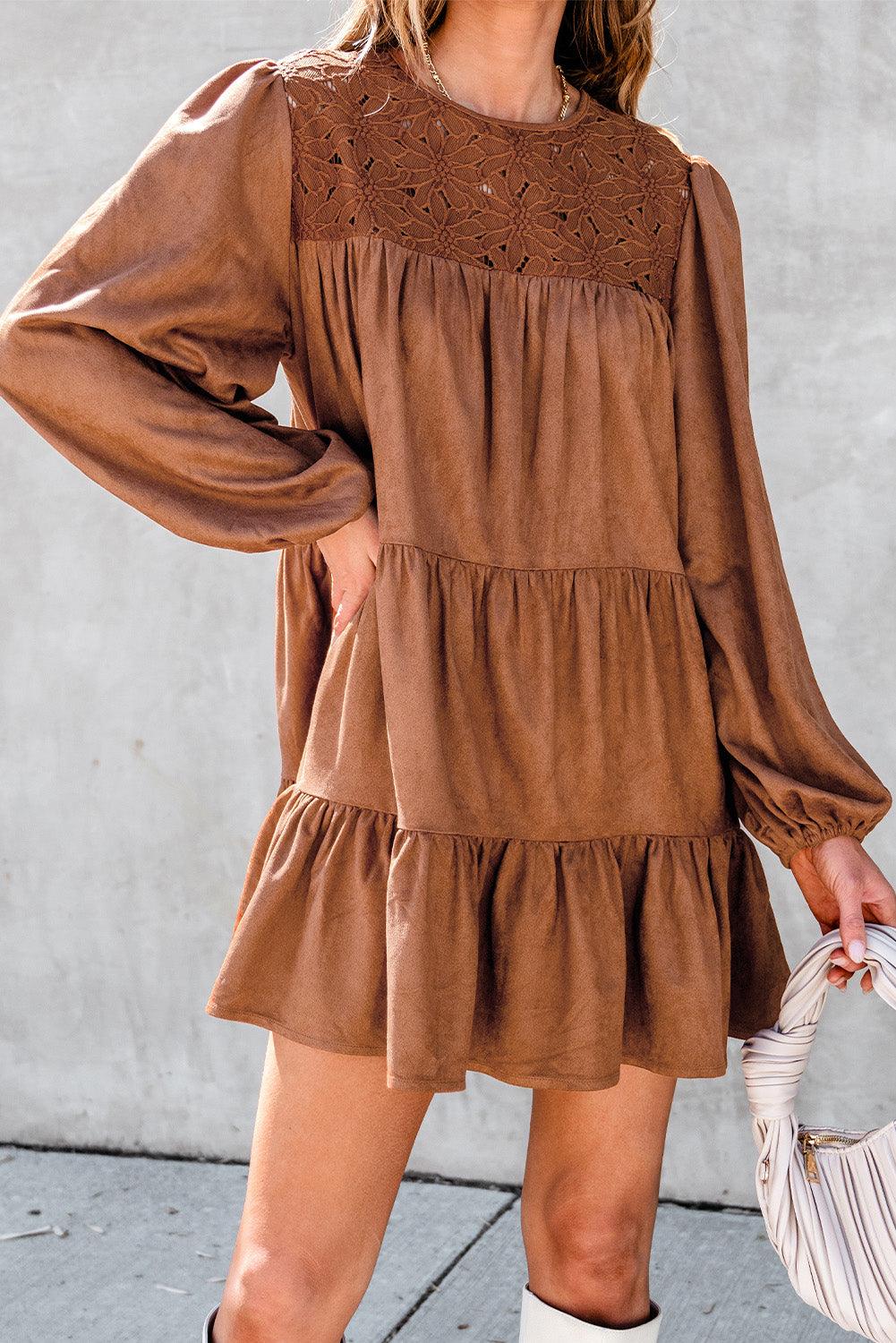 Mini Jurk met Kant en Gerimpeld Ontwerp - Mini Dresses - Jurkjes.co