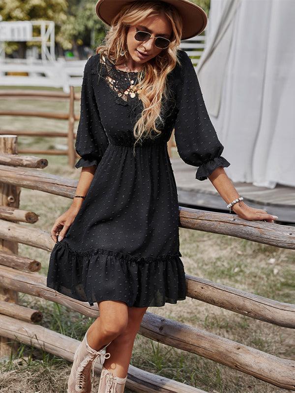 Mini Jurk met Kant en Rimpelzoom - Midi Dresses - Jurkjes.co