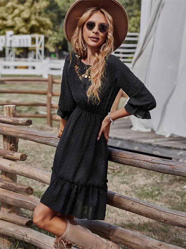 Mini Jurk met Kant en Rimpelzoom - Midi Dresses - Jurkjes.co