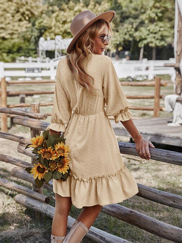 Mini Jurk met Kant en Rimpelzoom - Midi Dresses - Jurkjes.co