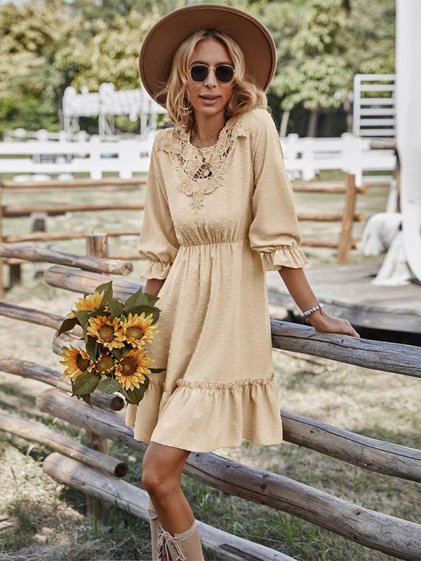 Mini Jurk met Kant en Rimpelzoom - Midi Dresses - Jurkjes.co