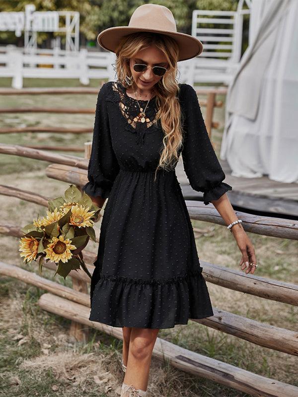 Mini Jurk met Kant en Rimpelzoom - Midi Dresses - Jurkjes.co