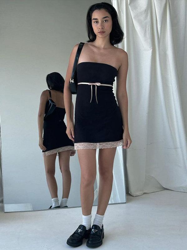 Mini Jurk met Kant en Strapless Design - Group13 - Jurkjes.co