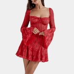 Mini Jurk met Kanten Details en Klokmouwen - CB - Dresses - Jurkjes.co