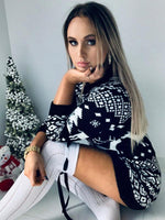 Mini Jurk met Kerstprint en Lange Mouwen - Mini Dresses - Jurkjes.co