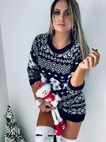 Mini Jurk met Kerstprint en Lange Mouwen - Mini Dresses - Jurkjes.co