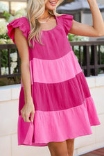 Mini Jurk met Kleurblok en Ruches - Mini Dresses - Jurkjes.co