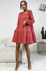 Mini Jurk met Knoopdetails en Effen Kleur - Mini Dresses - Jurkjes.co