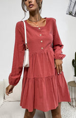 Mini Jurk met Knoopdetails en Effen Kleur - Mini Dresses - Jurkjes.co