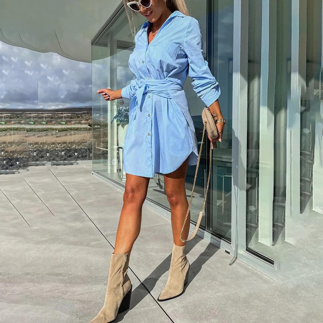 Mini Jurk met Knoopsluiting en Ceintuur - Women Summer Dress - Jurkjes.co