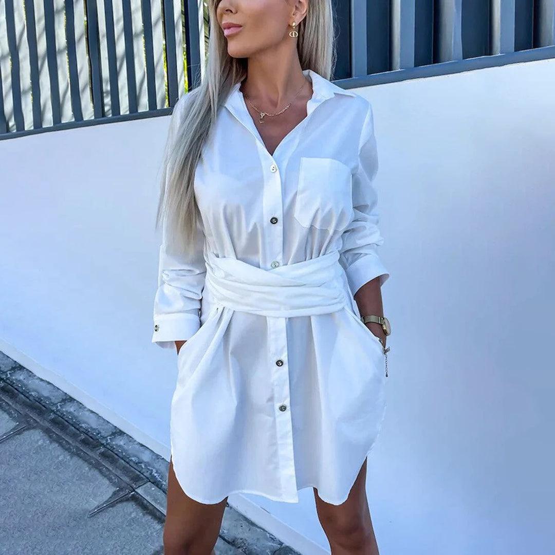 Mini Jurk met Knoopsluiting en Ceintuur - Women Summer Dress - Jurkjes.co