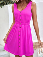 Mini Jurk met Knoopsluiting en Elastische Taille - Mini Dresses - Jurkjes.co