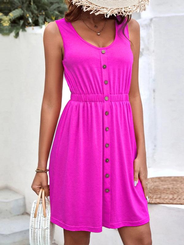 Mini Jurk met Knoopsluiting en Elastische Taille - Mini Dresses - Jurkjes.co