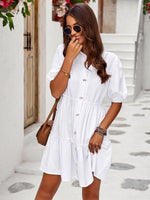 Mini Jurk met Knoopsluiting en Kapmouwtjes - Mini Dresses - Jurkjes.co