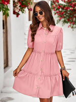 Mini Jurk met Knoopsluiting en Kapmouwtjes - Mini Dresses - Jurkjes.co