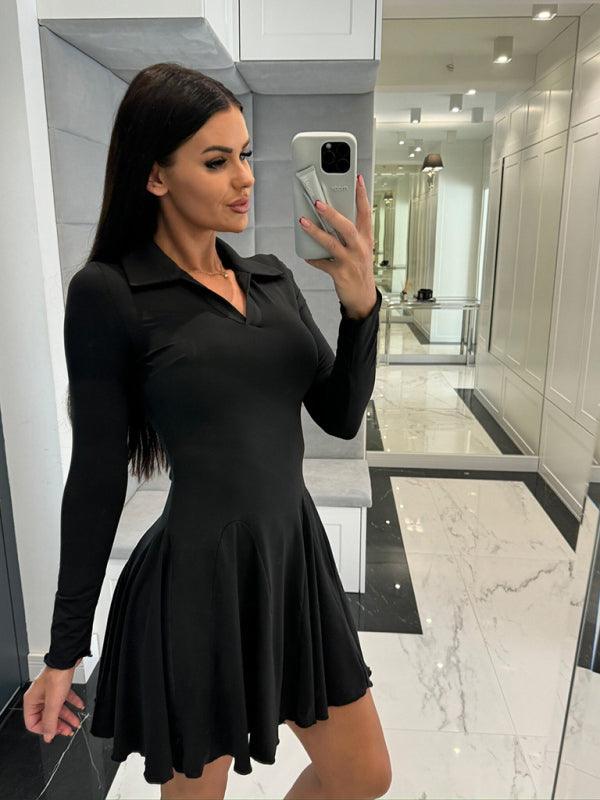 Mini Jurk met Kraag en Elegante Snit - Midi Dresses - Jurkjes.co