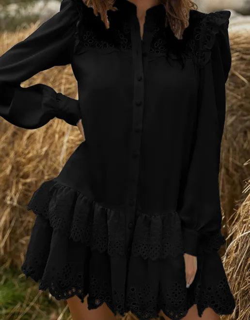 Mini Jurk met Kraaghals en Kantdetails - Group10 - Jurkjes.co