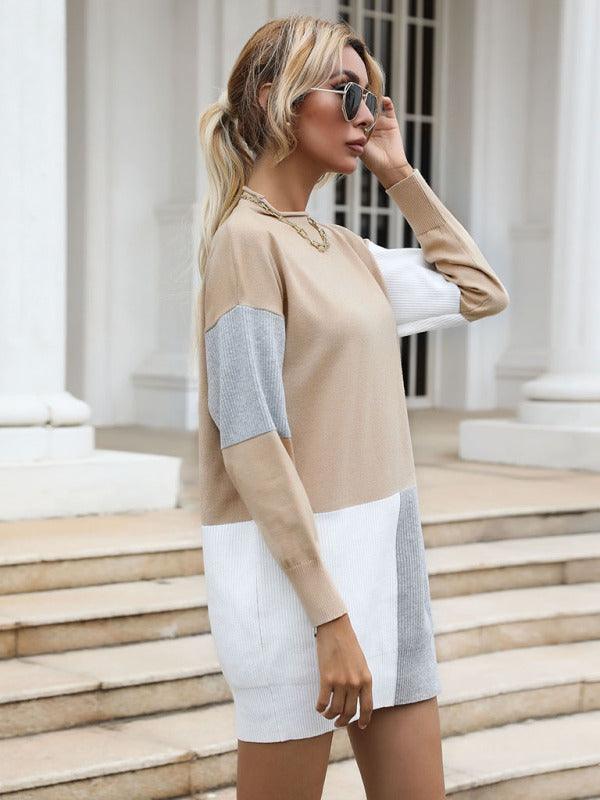 Mini Jurk met Lange Mouwen en Color-blocking - Mini Dresses - Jurkjes.co