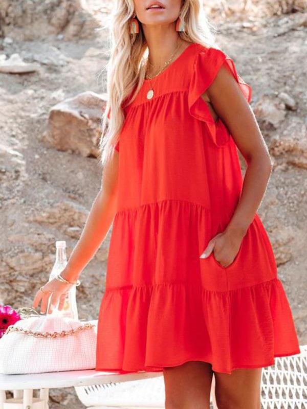 Mini Jurk met Losse Pasvorm en Korte Mouwen - Mini Dresses - Jurkjes.co