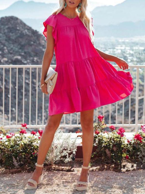 Mini Jurk met Losse Pasvorm en Korte Mouwen - Mini Dresses - Jurkjes.co