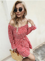 Mini Jurk met Off-Shoulder en Bloemenprint - Group11 - Jurkjes.co