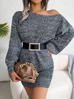 Mini Jurk met Off-Shoulder en Ceintuur - Mini Dresses - Jurkjes.co