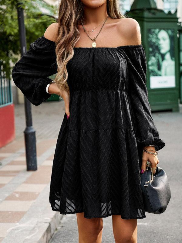 Mini Jurk met Off-Shoulder en Chevron - Mini Dresses - Jurkjes.co