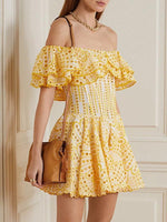 Mini Jurk met Off-Shoulder en Geometrisch Patroon - Mini Dresses - Jurkjes.co